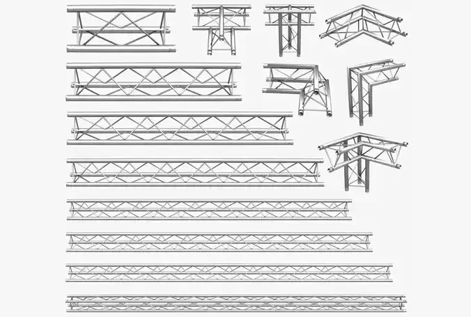 Mini Triangular Truss Collection - 14 PCS Modular 3D model