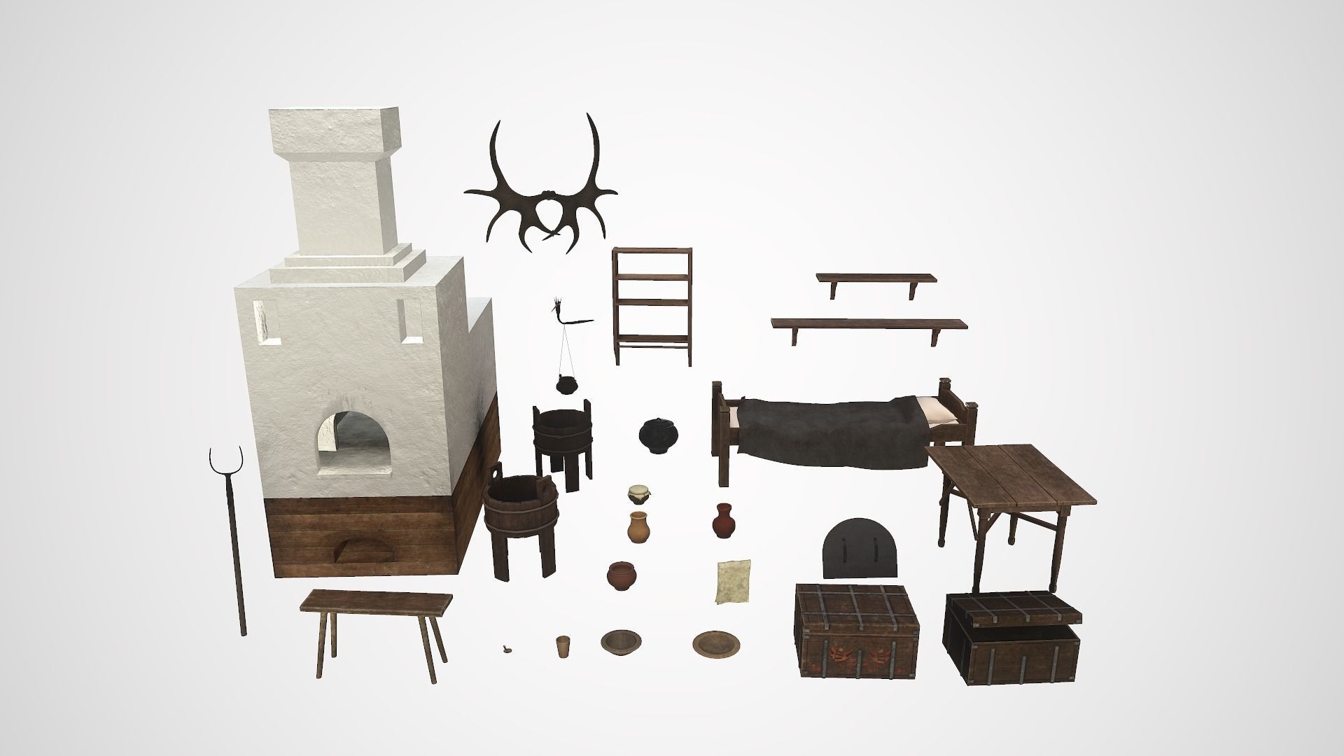 Old furniture  Low-poly 3D model_3