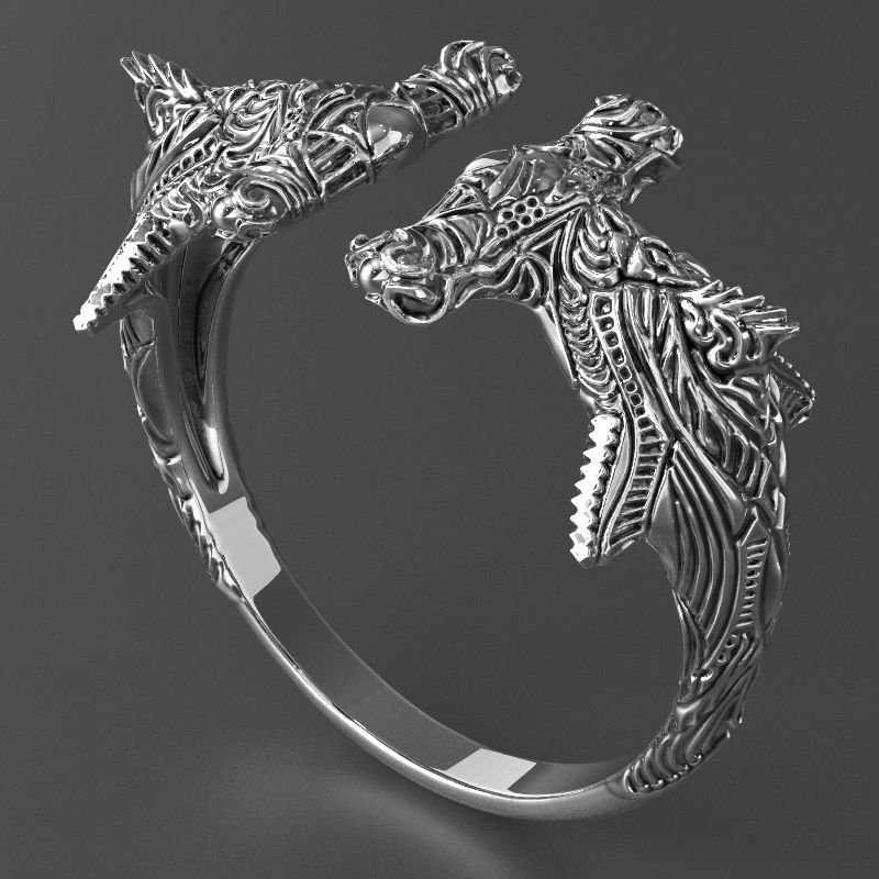 jewelry brutal ring shark 3d printed model 3D print model_2