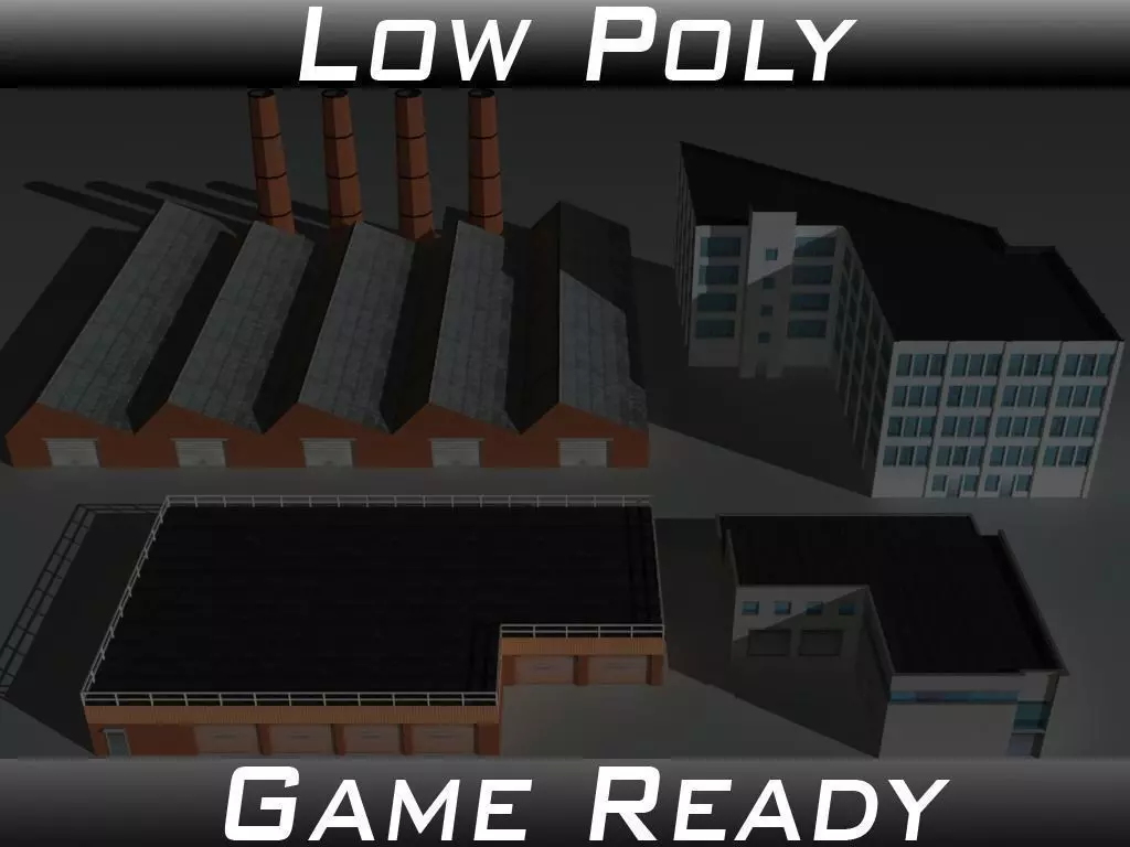 Factory Building Set 4 Low-poly 3D model_0