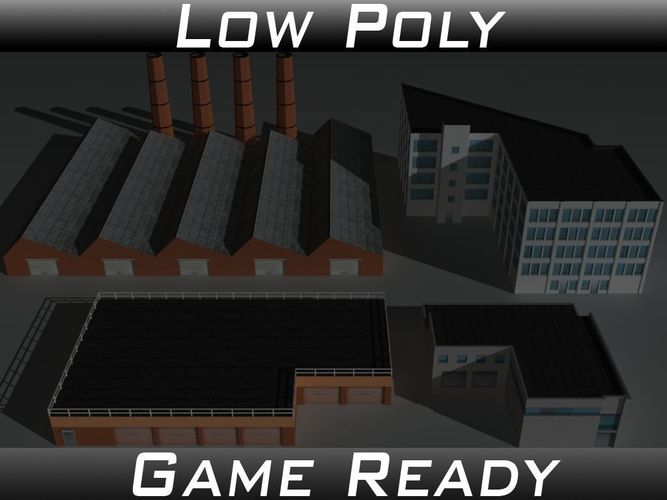Factory Building Set 4 Low-poly 3D model