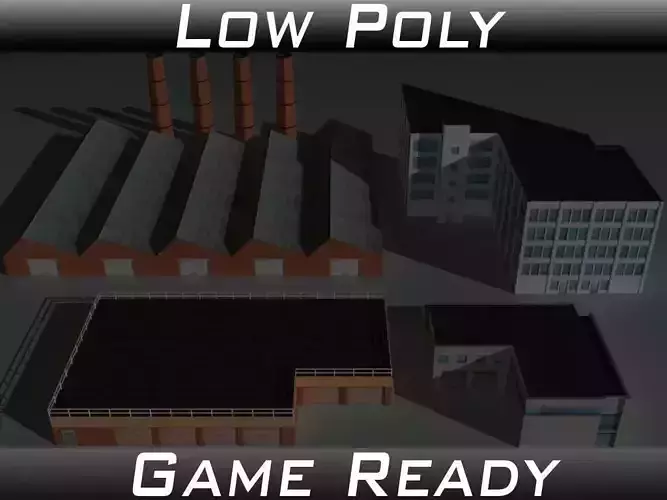 Factory Building Set 4 Low-poly 3D model