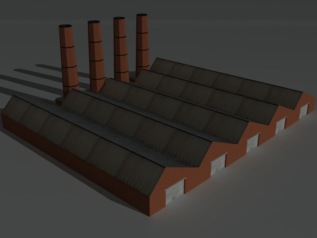 Factory Building Set 4 Low-poly 3D model_9