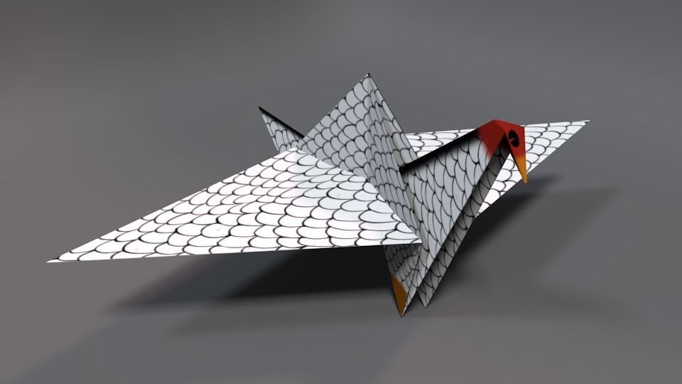 Origami Crane Low-poly 3D model_2