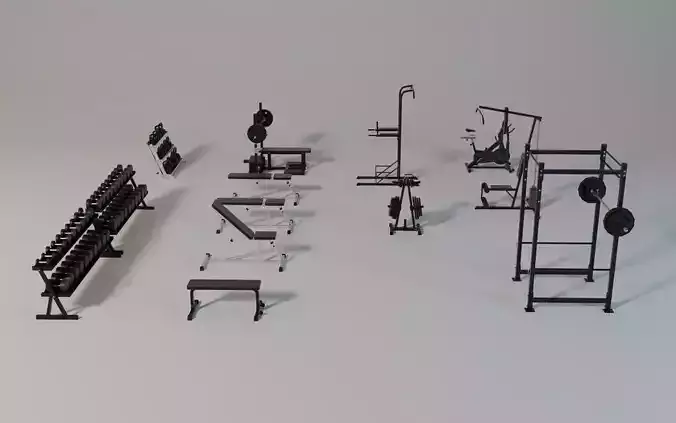 Gym Equipment Collection - Full Set 3D model