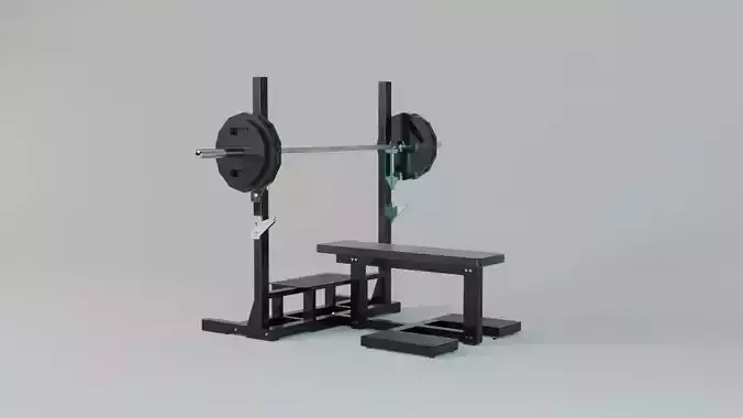 Flat Bench with Loaded Olympic Barbell - Gym Equipment