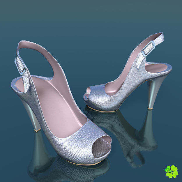 Silver heeled shoes low poly Low-poly 3D model_9