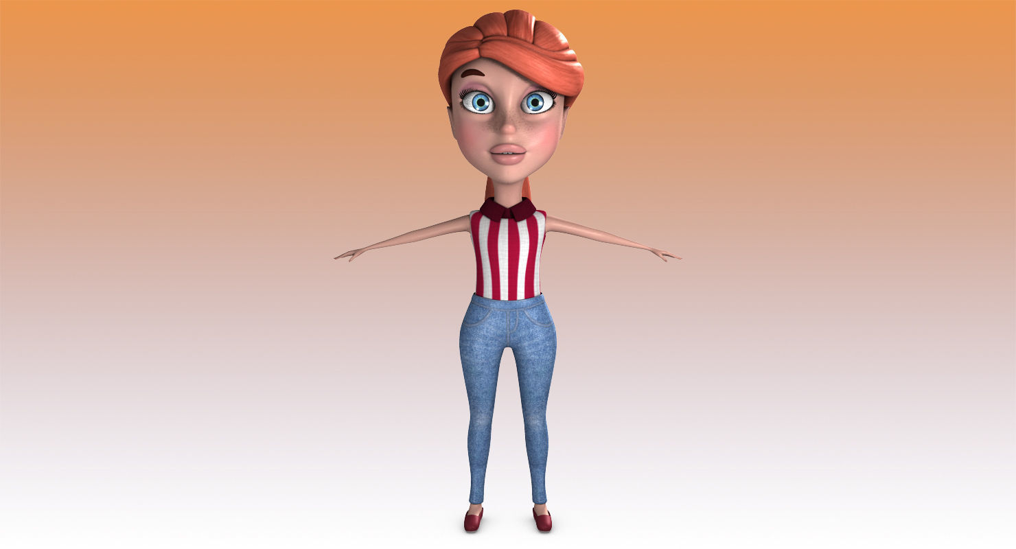 Anna Cartoon Low-poly 3D model_1