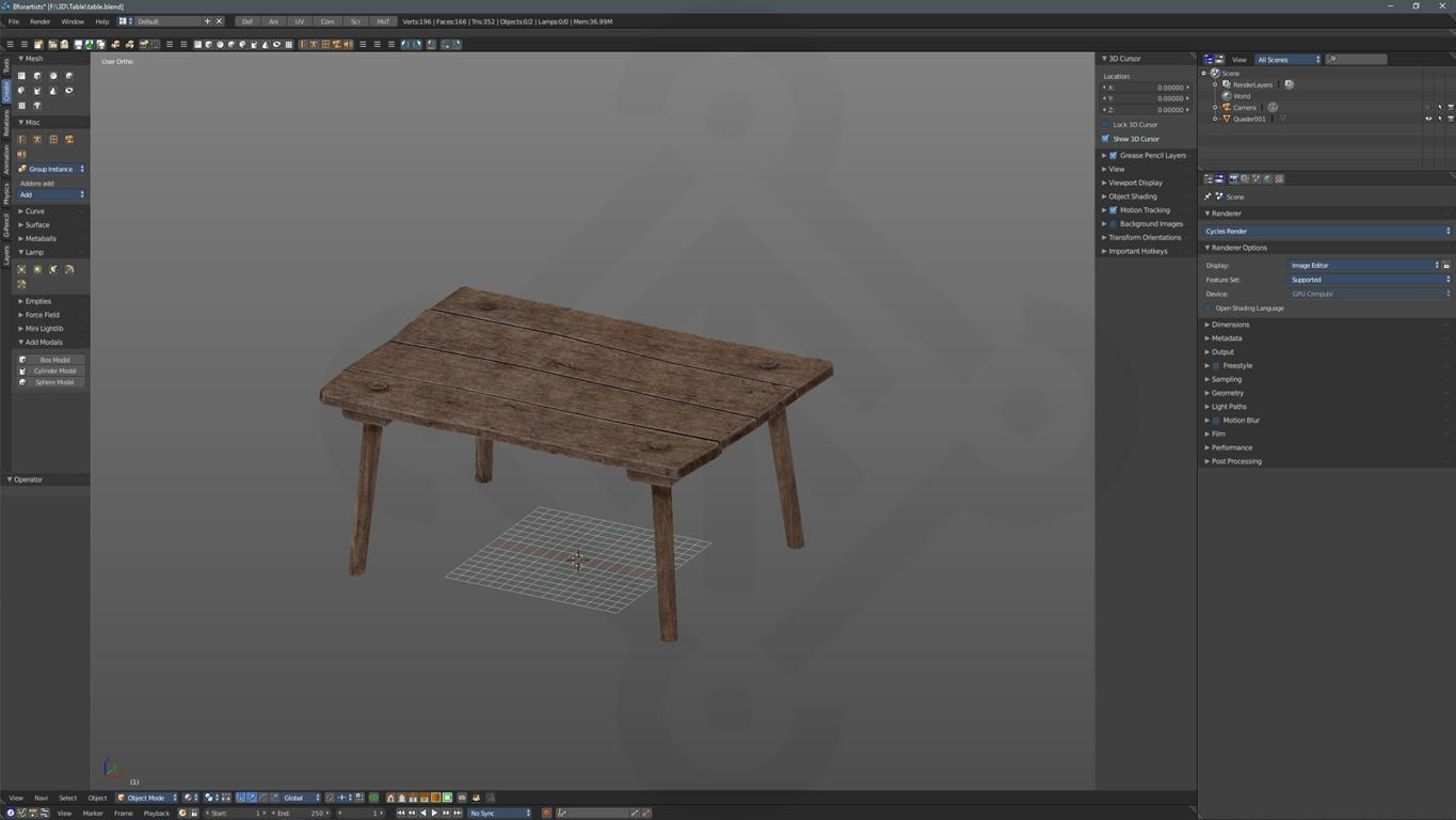 Wooden table Low-poly 3D model_3