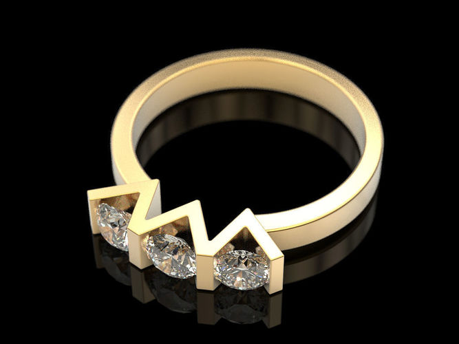 Ring with 3 stones Free 3D print model