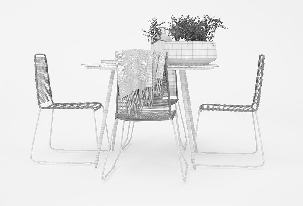 Prato Outdoor table with four Joy chairs 3D model_2