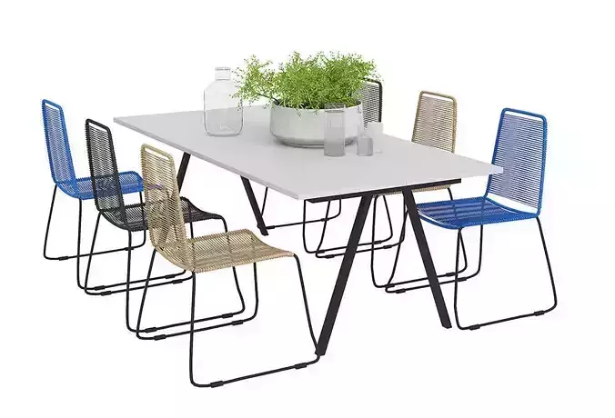 Foggia Outdoor Table with  six Joy Rotting Chairs 3D model