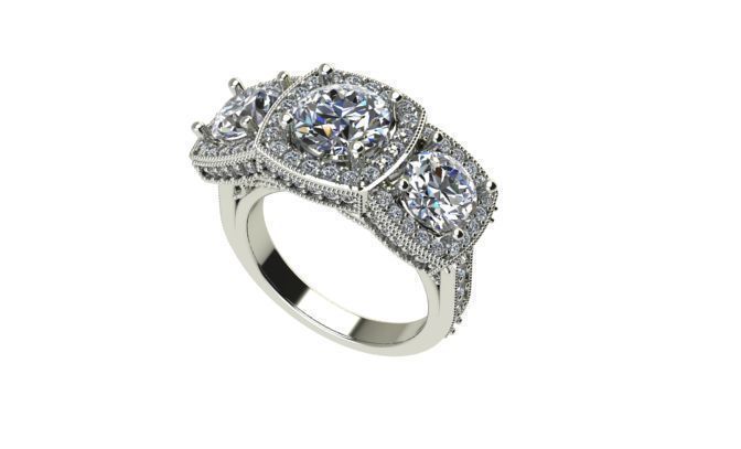 Halo 3 stone engagement ring 3D print model
