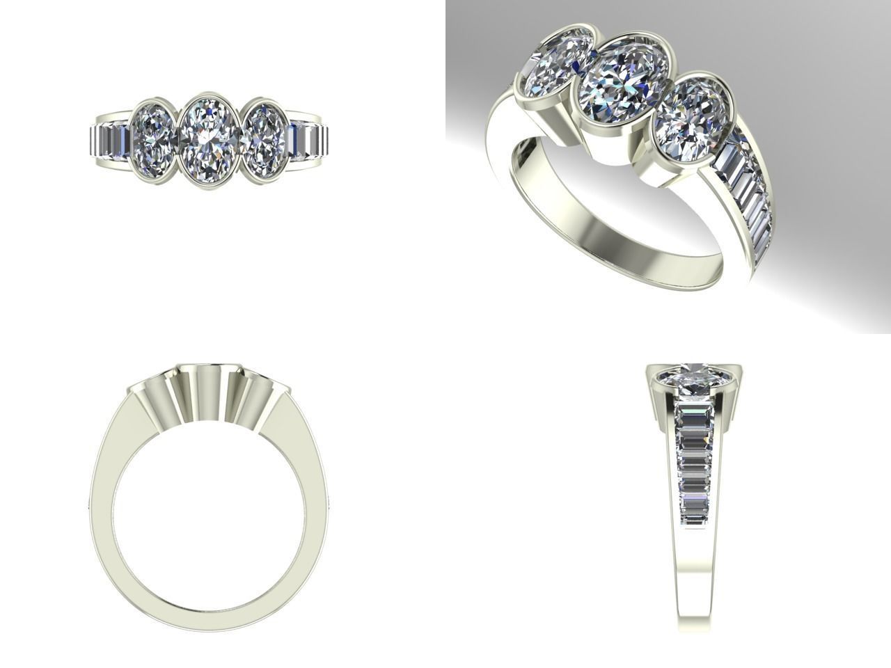 3 stone oval ring 3D print model_1