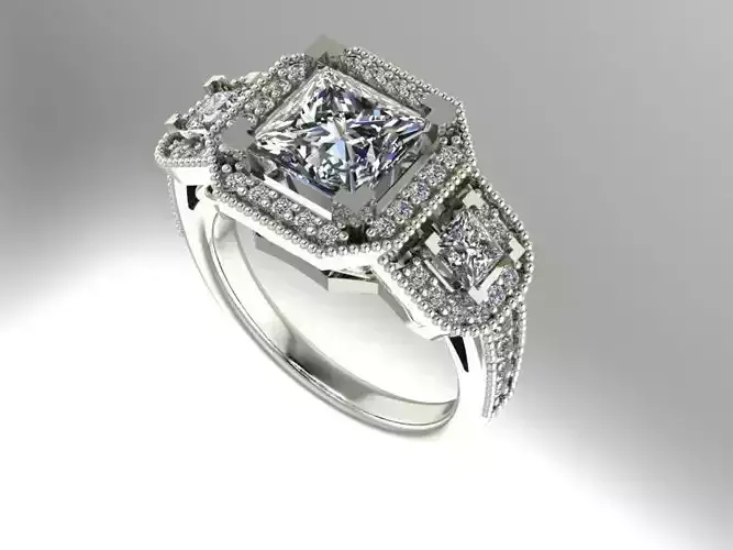 Halo 3 stone engagement ring princess
