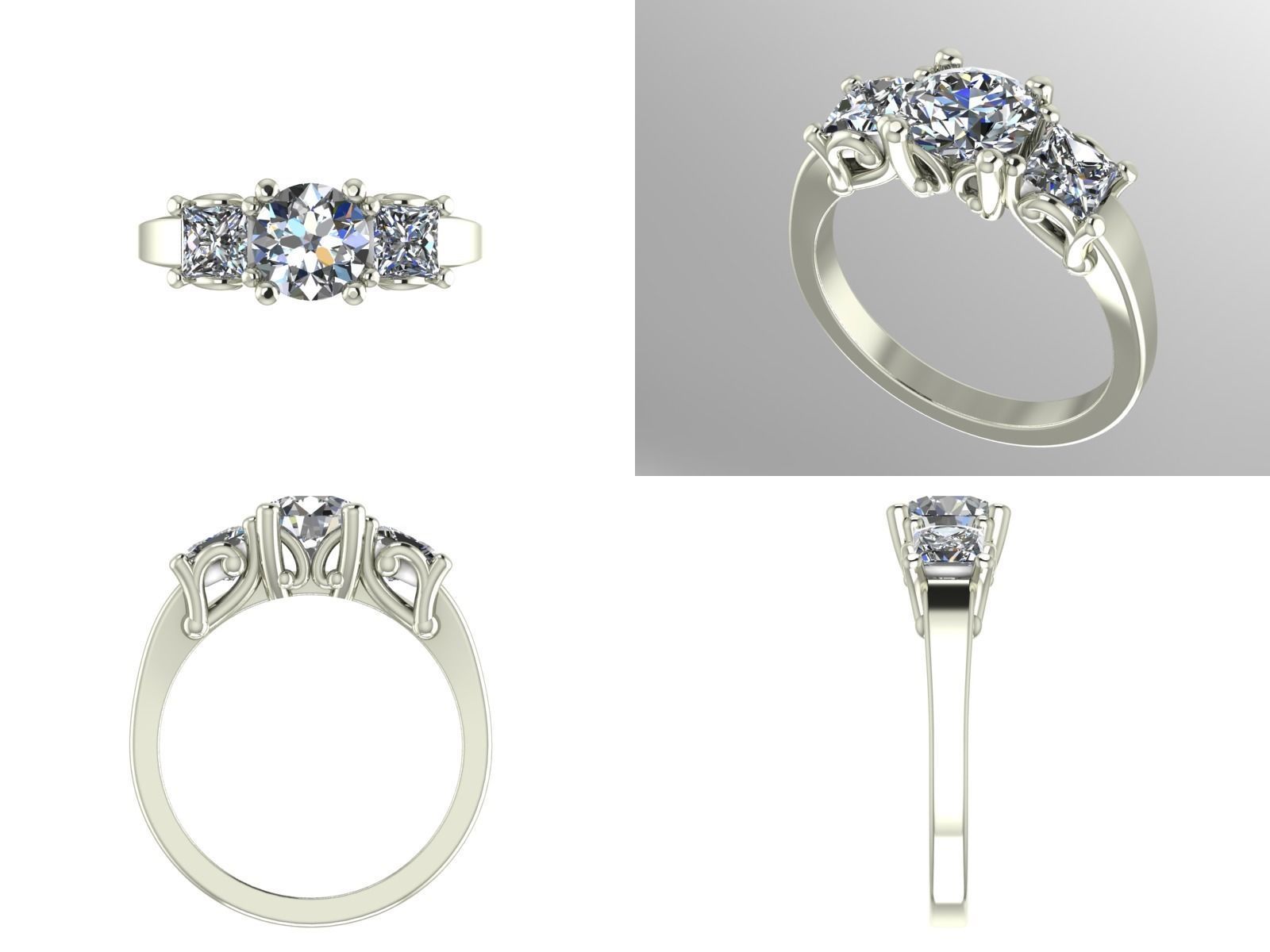 3 stone ring 3D print model_1