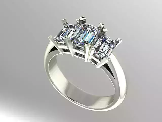 3 stone emerald cut ring