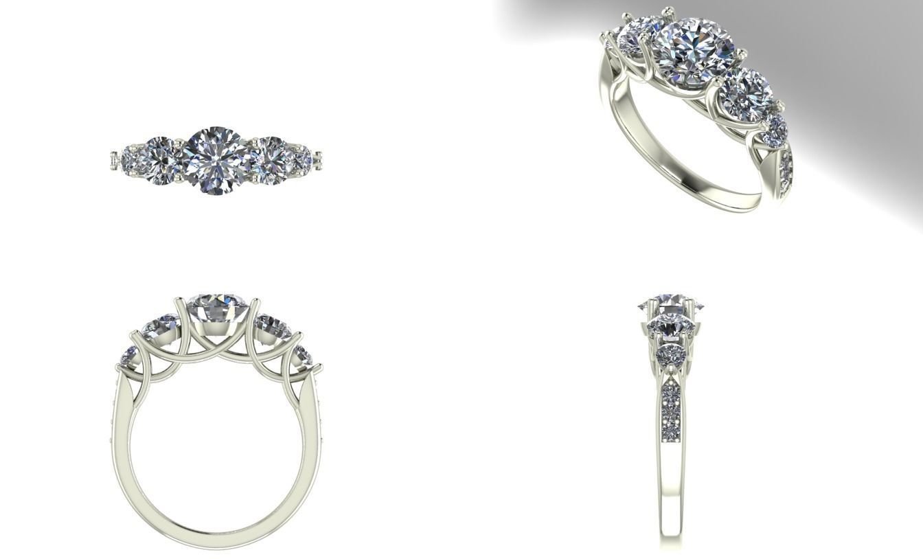 5 stone engagement ring 3D print model_1