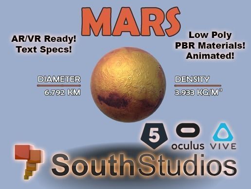 Animated Mars AR VR Unity 3dsmax Low-poly 3D model