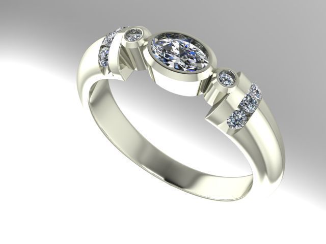 bezel set oval engagement ring 3D print model
