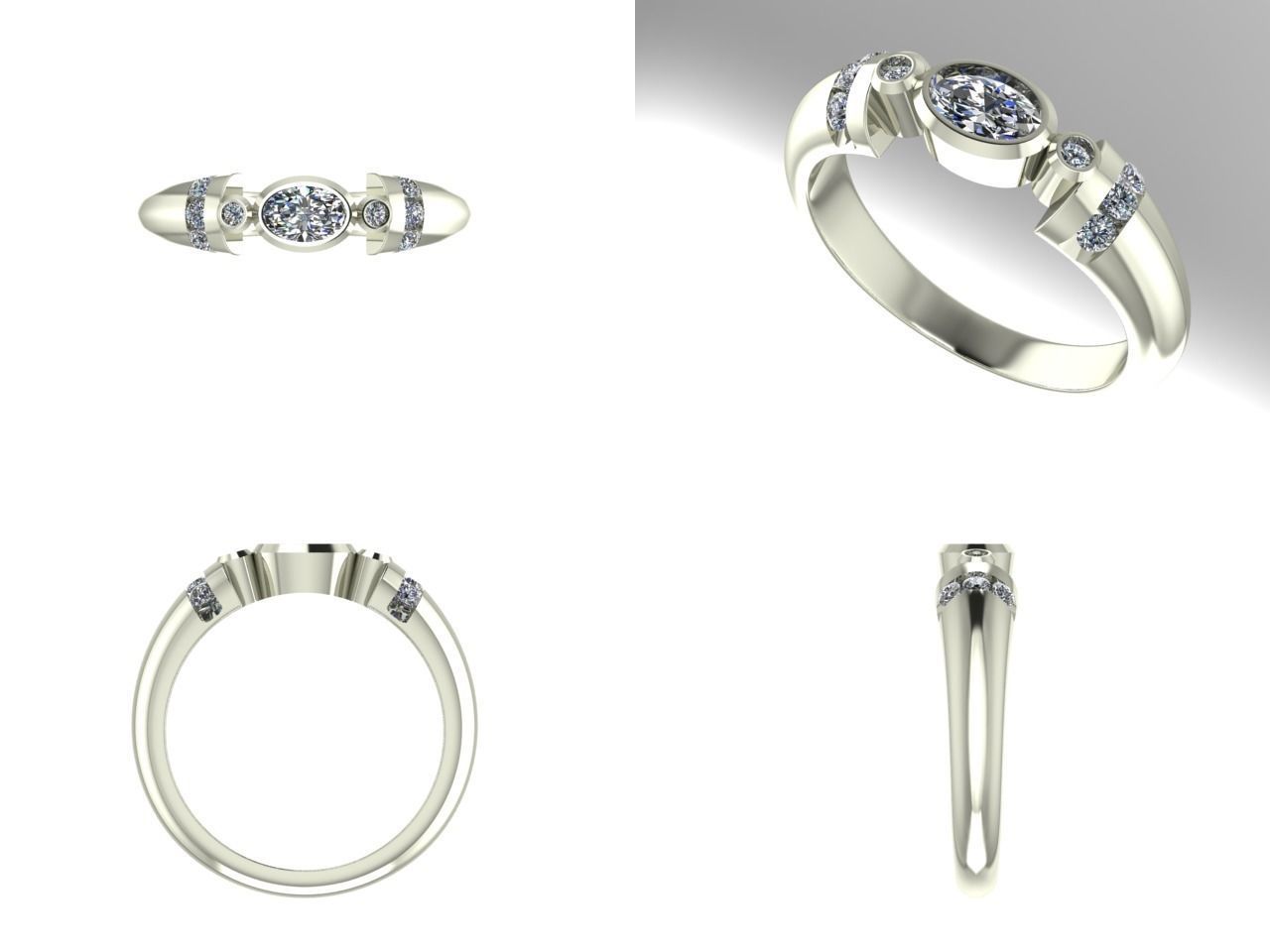 bezel set oval engagement ring 3D print model_1