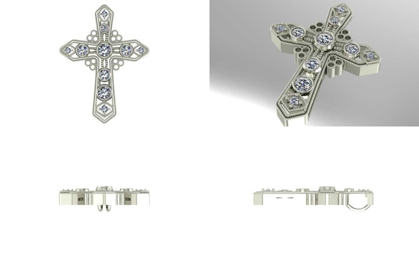 diamond cross pendant 3D print model_1