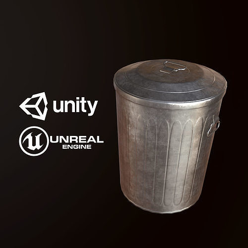 Metal Trash Can - PBR Game Ready Low-poly 3D model
