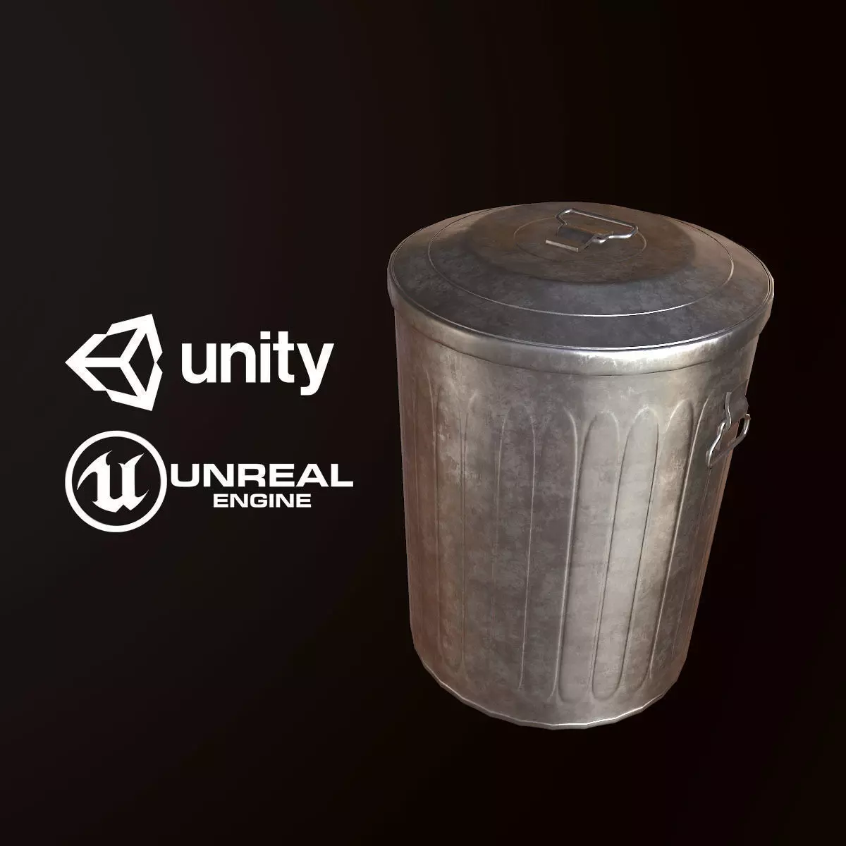 Metal Trash Can - PBR Game Ready Low-poly 3D model_0