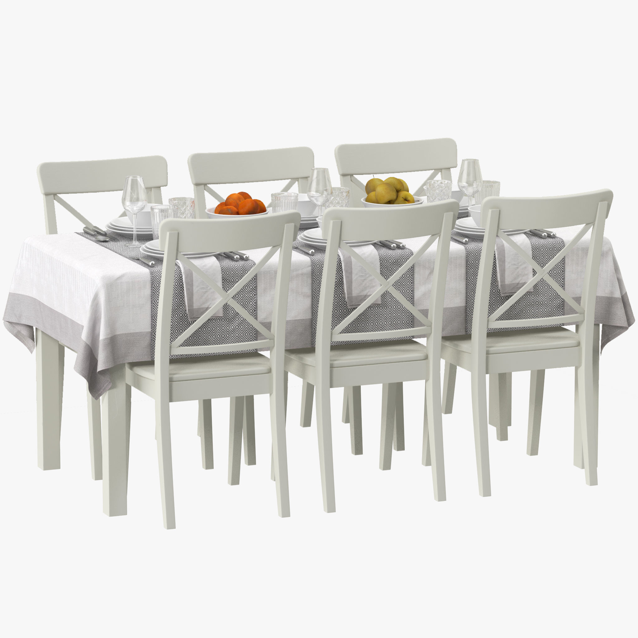 Table Dining Set 3D model_7