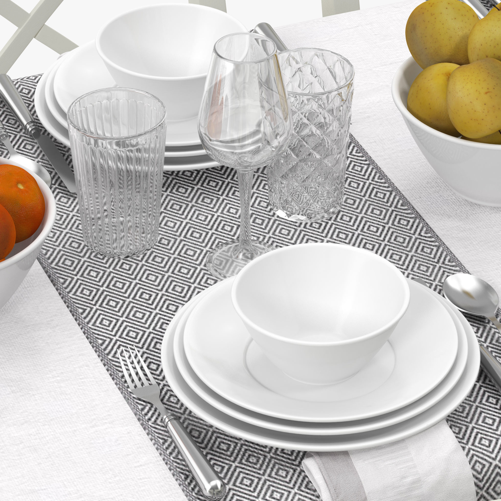 Table Dining Set 3D model_2