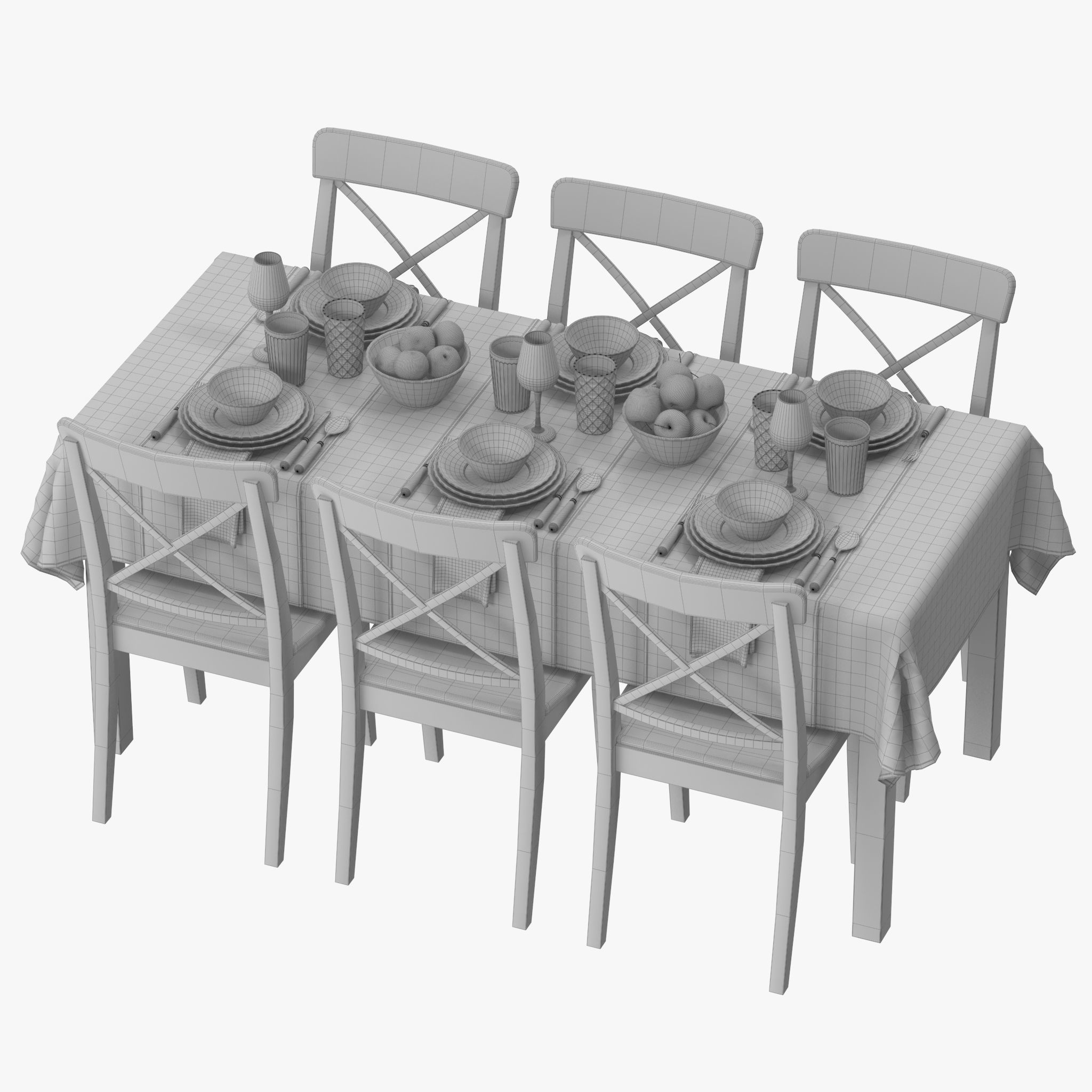 Table Dining Set 3D model_9