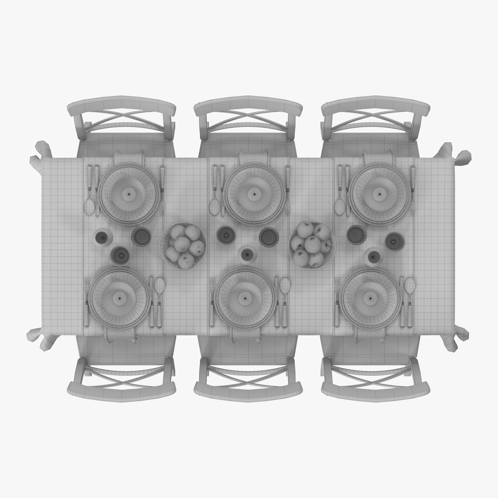 Table Dining Set 3D model_12