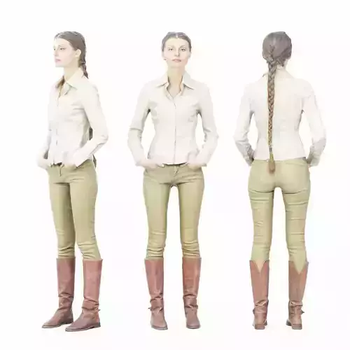 Braid Girl in Brown Leather Boots and White Shirt