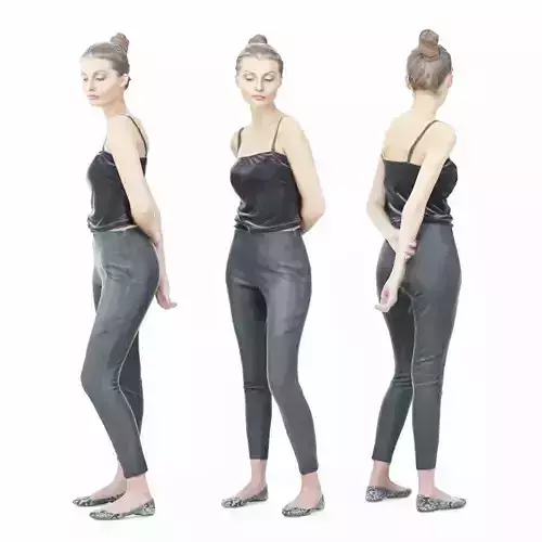 Casual Girl in Grey Pants and Black Top