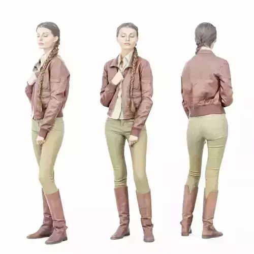 Girl in Green Pants and Brown Leather Jacket