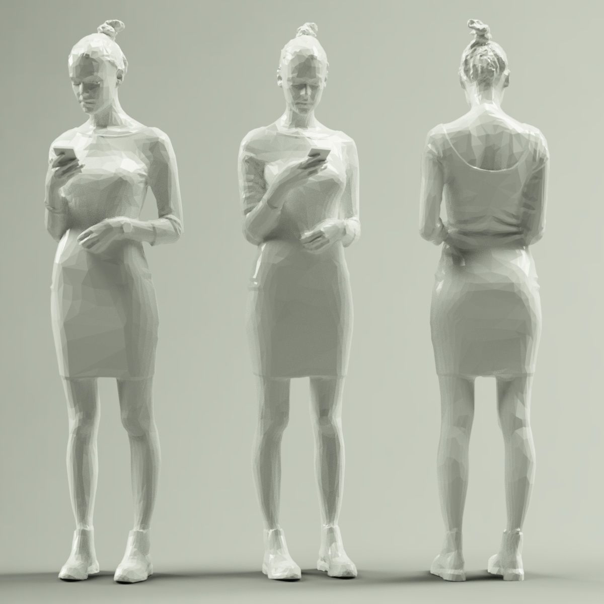 Girl in Grey Dress Texting Low-poly 3D model_4