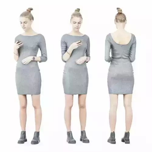 Girl in Grey Dress Texting Low-poly 3D model