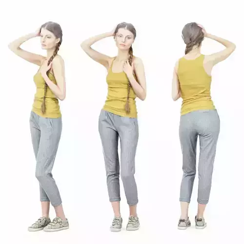 Girl in Grey Pants and Yellow Top Posing Hand on Head