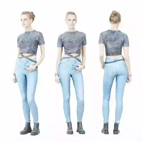 Girl in Jeans and Grey Top Posing and Smiling