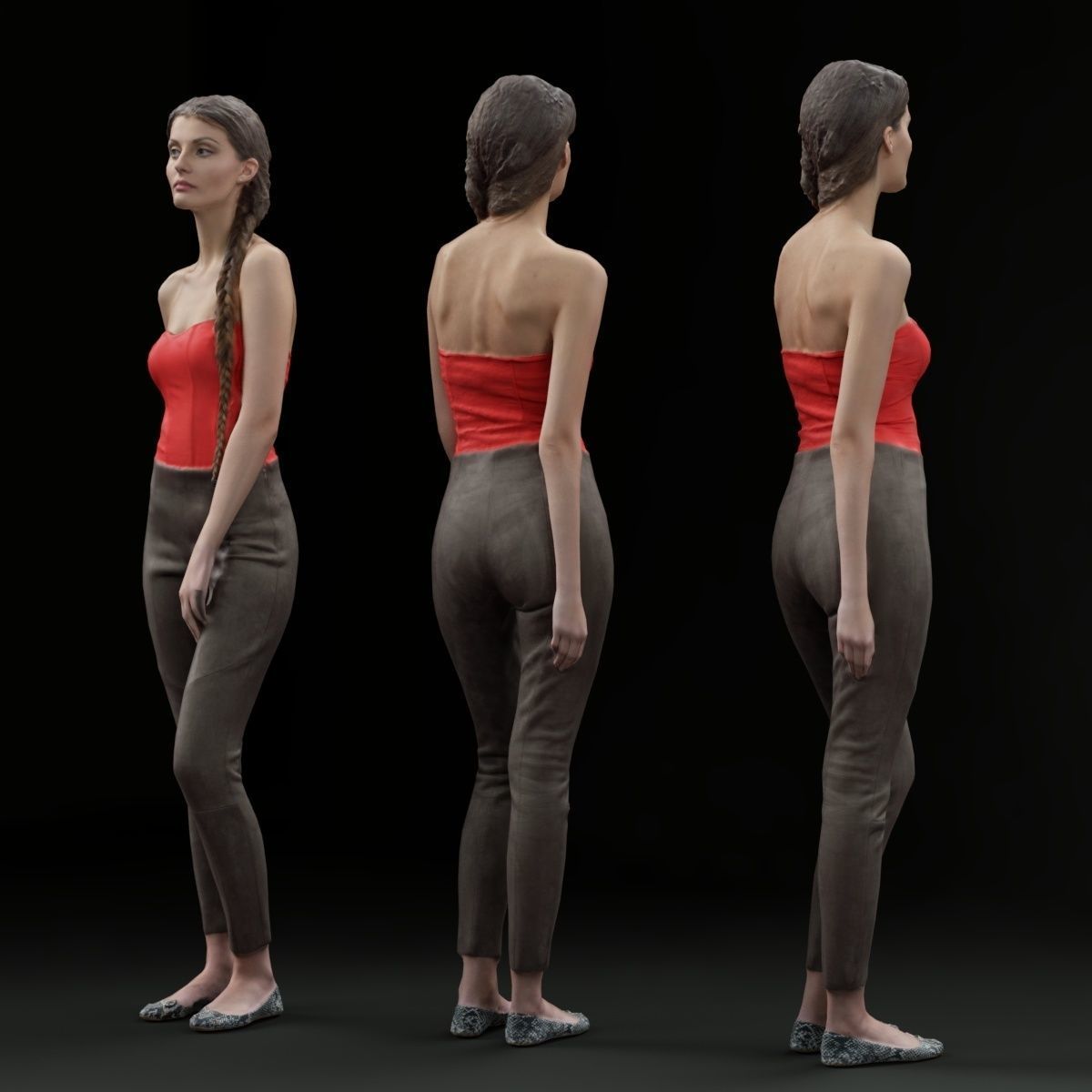 Girl in Red Top and Leggings Posing Low-poly 3D model_3