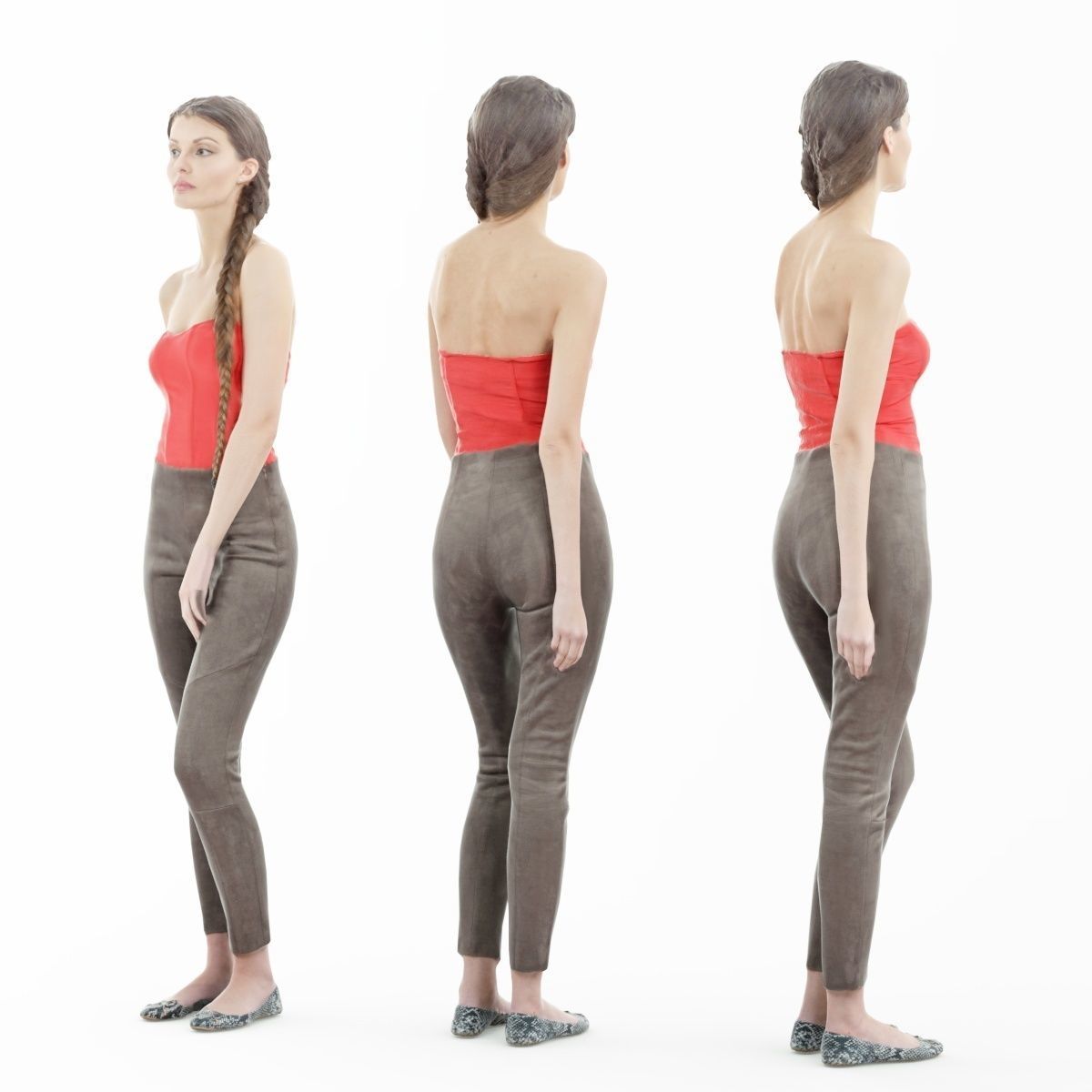 Girl in Red Top and Leggings Posing Low-poly 3D model_1