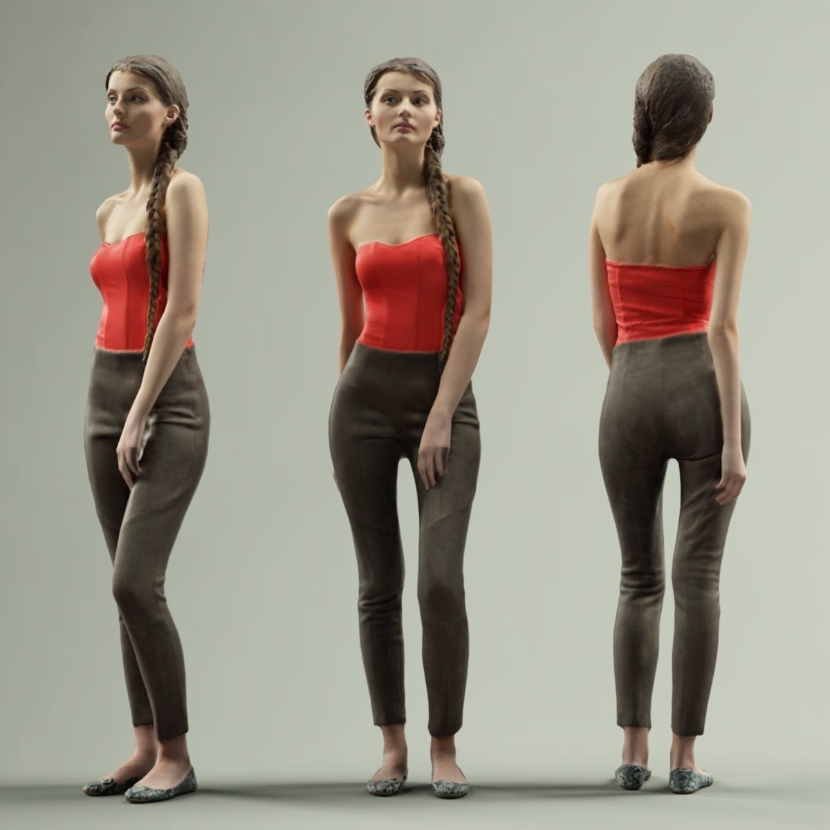 Girl in Red Top and Leggings Posing Low-poly 3D model_2