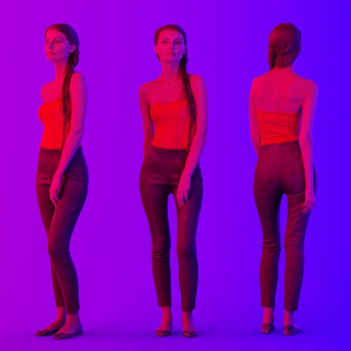 Girl in Red Top and Leggings Posing Low-poly 3D model_7