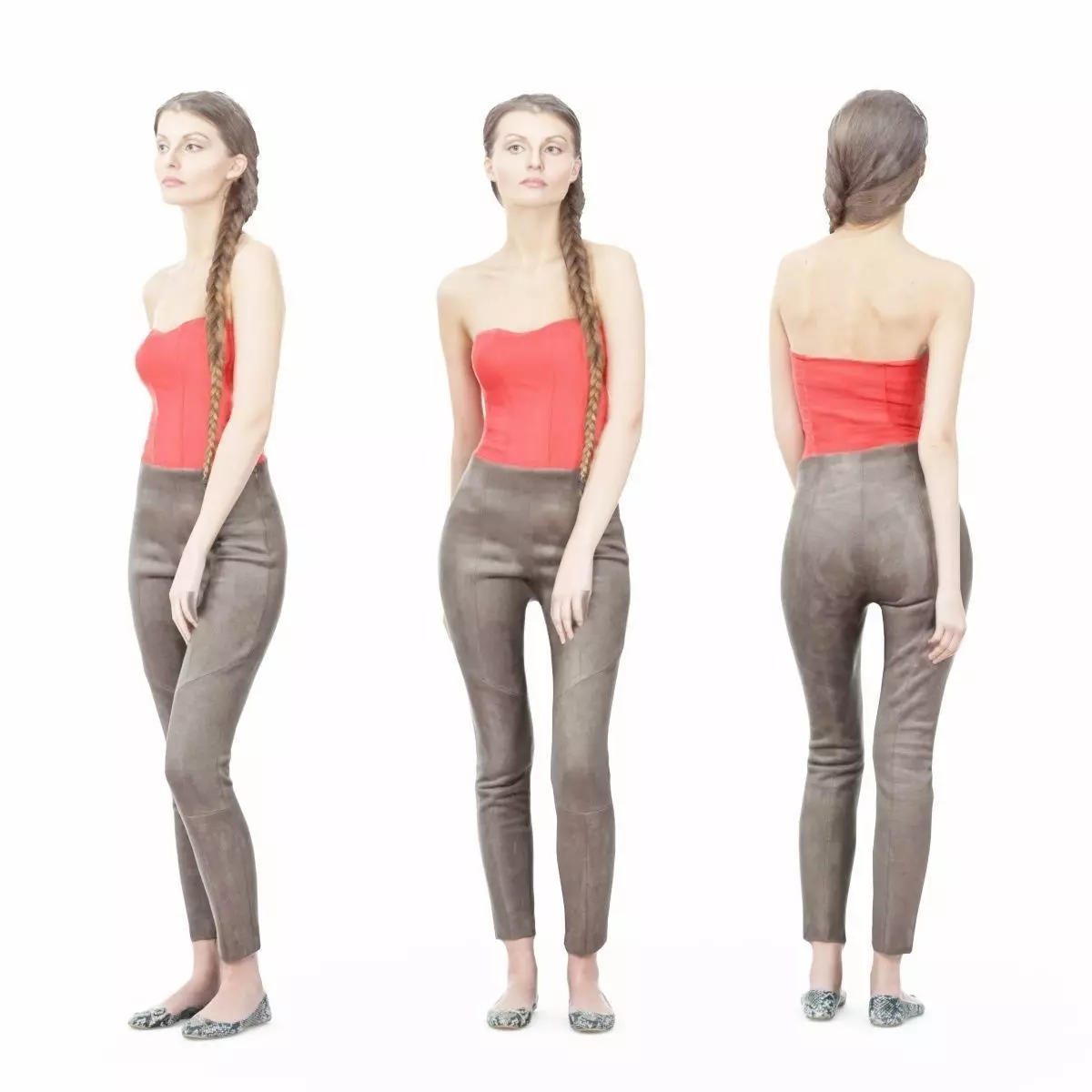 Girl in Red Top and Leggings Posing Low-poly 3D model_0