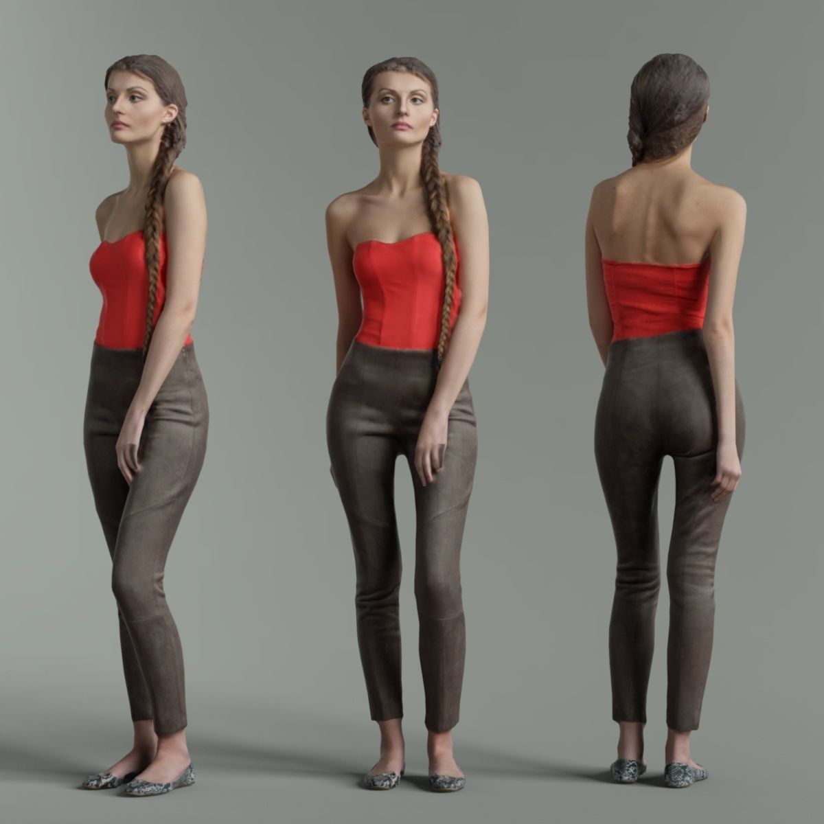 Girl in Red Top and Leggings Posing Low-poly 3D model_5