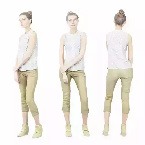 Girl in White Top and Green Pants