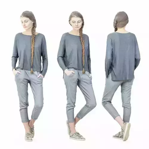Girl Posing Casual in Grey Outfit