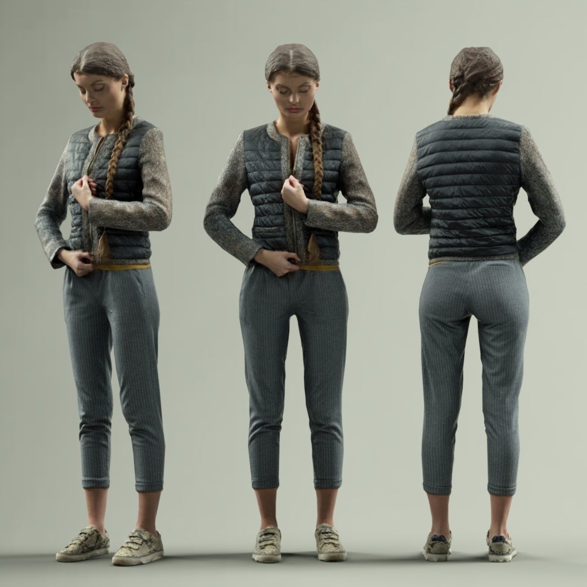 3D model Girl Zipping up Shiny Jacket VR / AR / lowpoly CGTrader