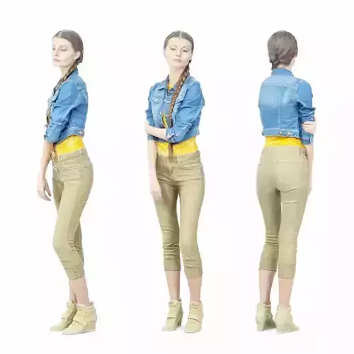 Jeans Jacket Girl in Heels Long Braid