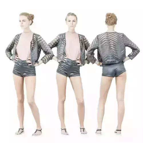 Leather Short Pink Top and Transparant Jacket Girl